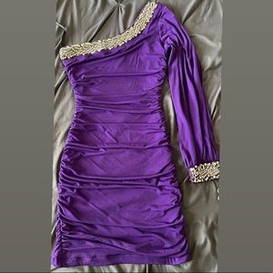 Purple and silver sequin dress